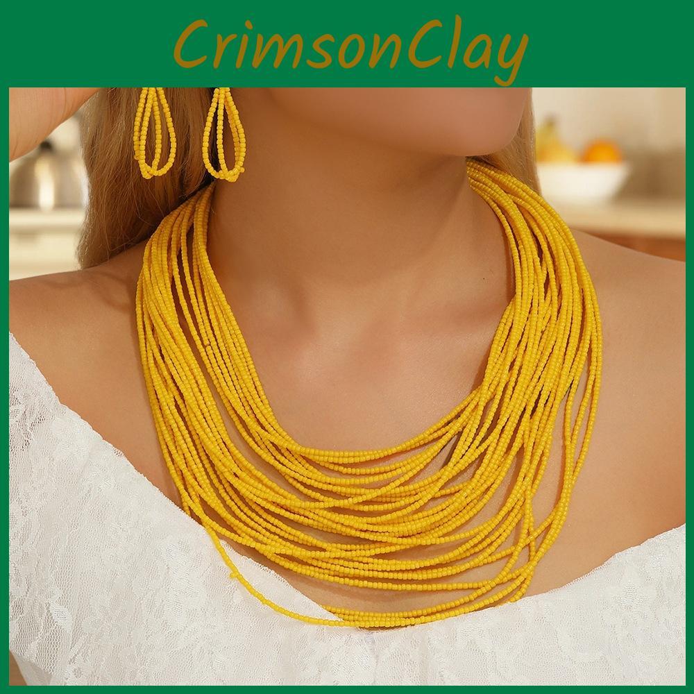 Women Beaded Glass Jewelry Set Multilayer Circular Design For Office Use Casual