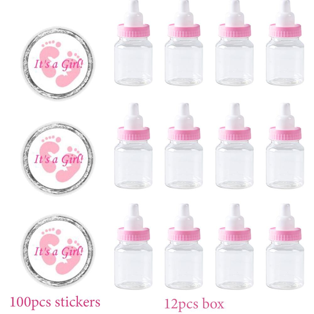 12pcs Mini Baby Bottles Candy Box with Sticker Label Baby Shower Favor Boxes Boys Girls Gender Reveal Party Chocolate Candy Box
