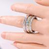 Vintage Inlaid Blue CZ Wide Women's Ring Ethnic Two Color Hand Carving Daily Wear Party Jewelry Anniversary Gift