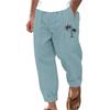 New fashion casual beach trousers men's coconut tree print cotton and linen loose trousers