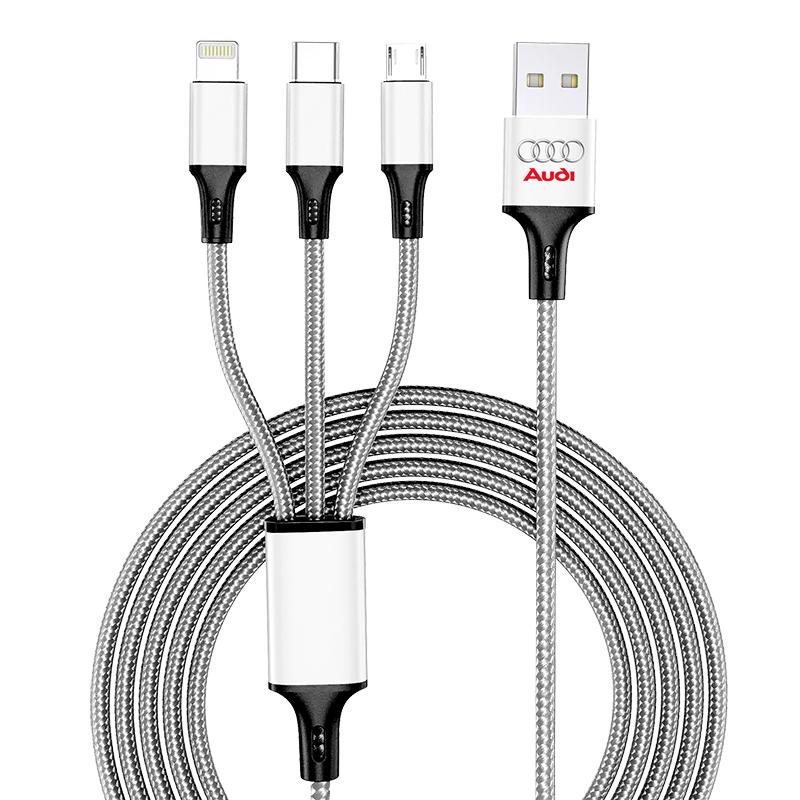 Car Emblem 3in1 Type C Lightning Micro USB Fast Charging Cable for Audi C5 C6 C7 A4 B6 B8 B7 A6 A3 A5 Q3 Q5 Q7 8P S3 S5 S1 S4 S2 RS3 RS4 RS5 RS6 RS8