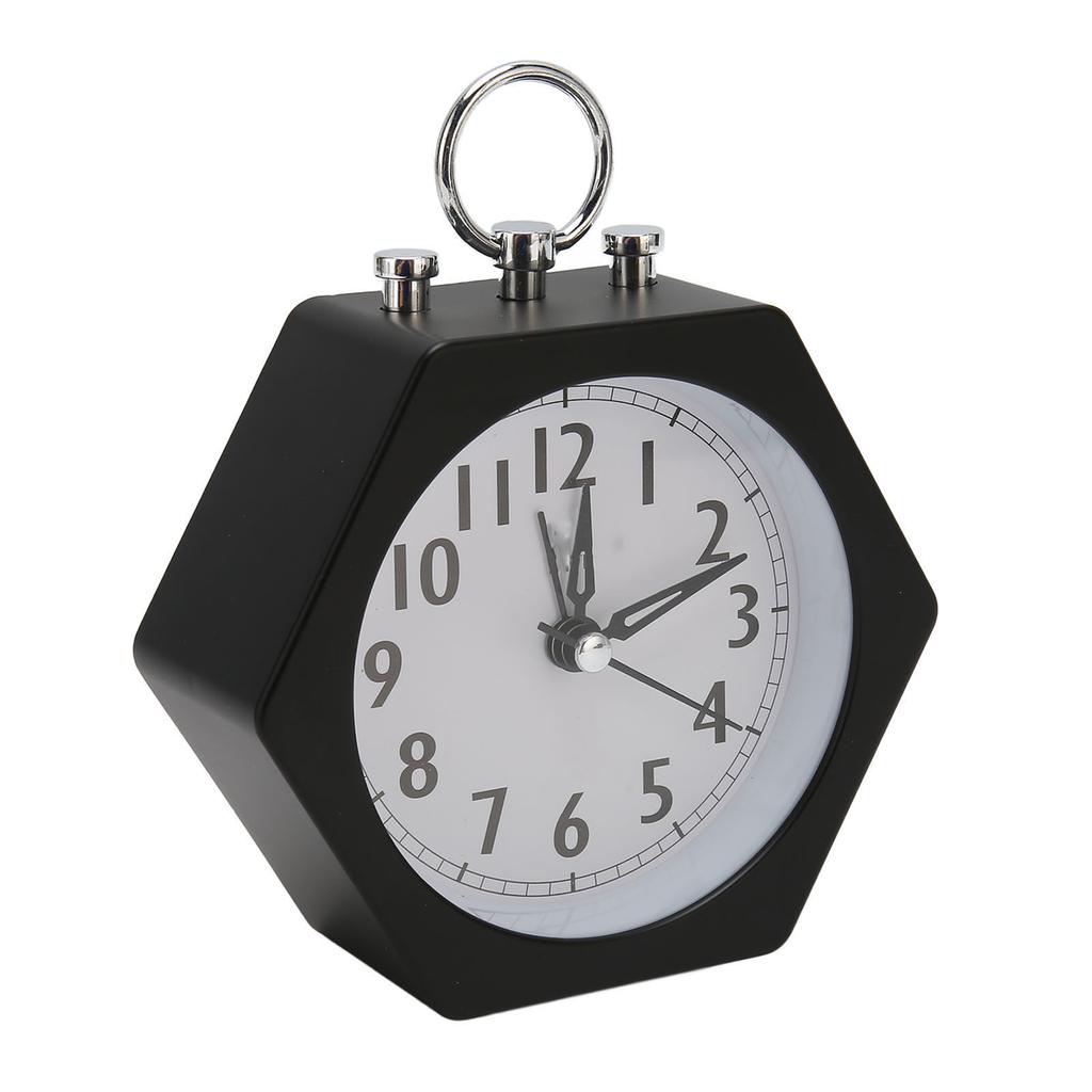 Polygon Alarm Clock Metal Shell Stable Quiet Compact Alarm Clock for Student Black