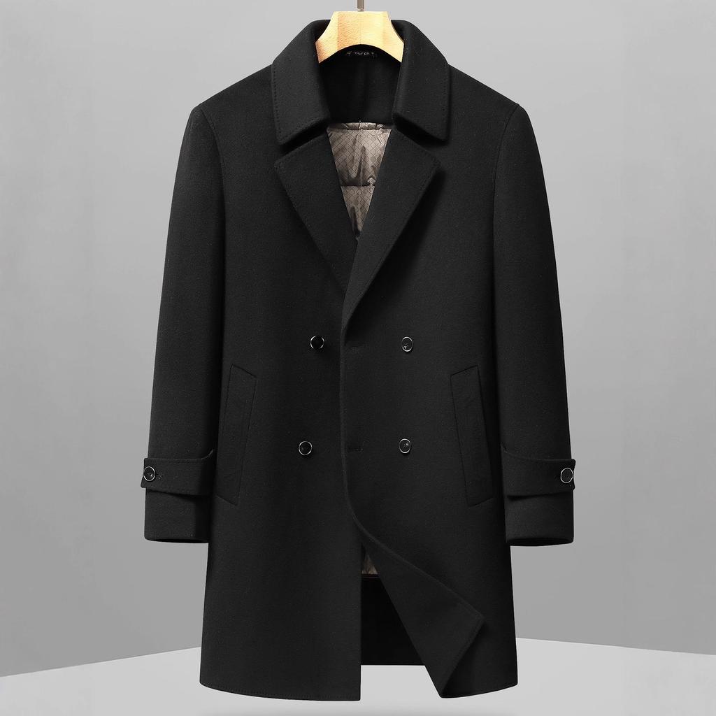 Men's Plus Size Mid-length Down Wool Blend Coat - 2025 Winter Warm Windbreaker with Loose Down Liner