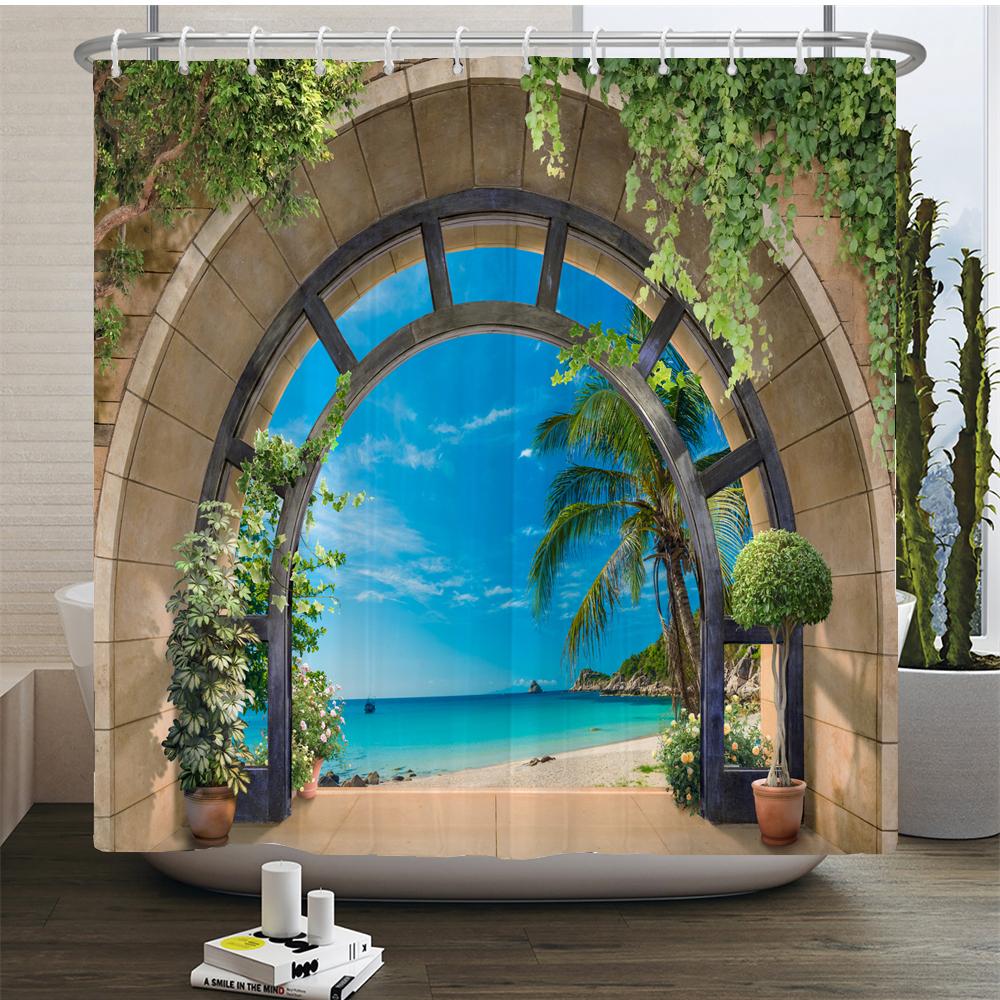 Flowers Scenery Waterproof Shower Curtains Rural Street Flowers Bathroom Curtains Polyester Fabric Washable Decor Bath Curtains