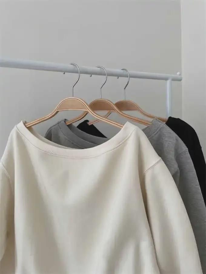 Women's Off-Shoulder Solid Color Sweatshirt, Casual Loose Fit, Long-Sleeved, Spring/Autumn.