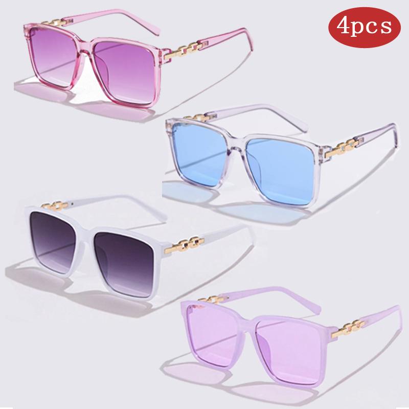 4pcs Fashion Big Frame Womens Sunglasses Square Style Sun Glasses Gradient Lens Anti-UV400 Luxury Brand Oculus Eyeglasses Female