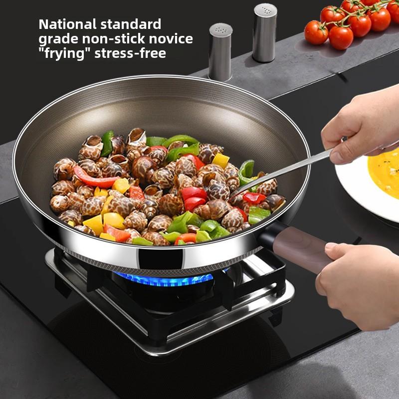 316 Stainless Steel Frying Pan, Uncoated Household Titanium Non-stick Pan, Omelette, Steak Frying Pan, Electromagnetic Universal