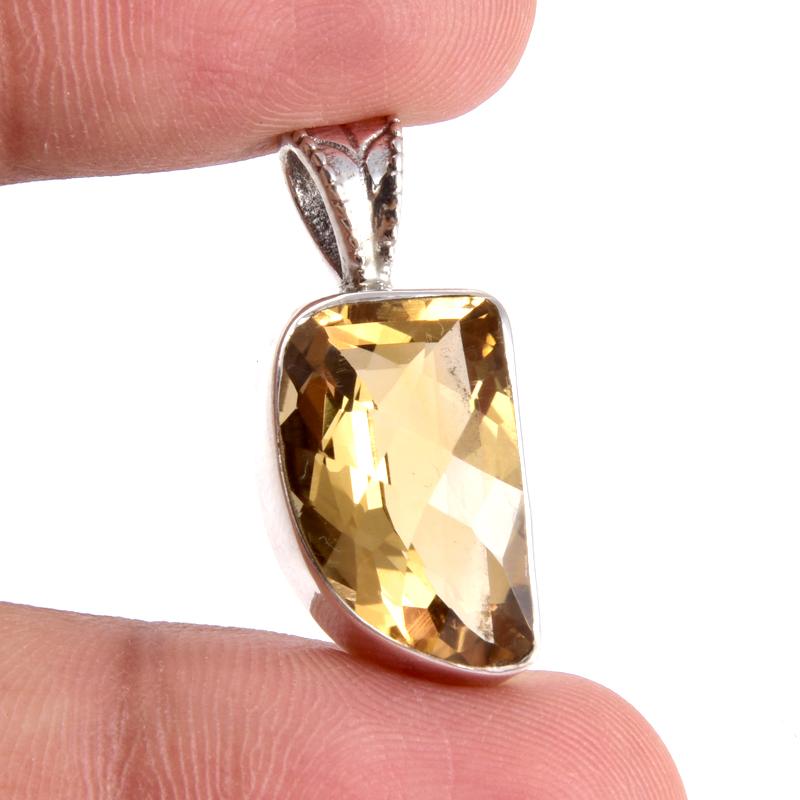 Natural Citrine Gemstone 925 Solid Sterling Silver Jewelry Pendant 1.1'' o3D46