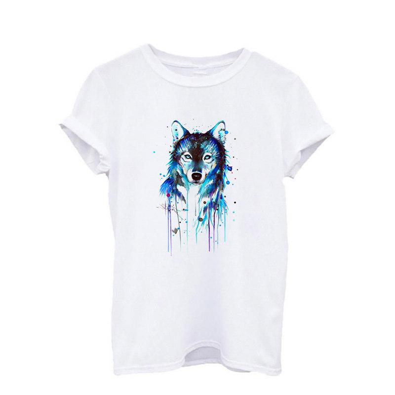 2025 Summer New Vouge Simple Graphic Watercolor Print Animal Woman Print White Casual O-Neck Short Sleeve