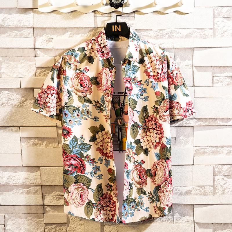 Summer Men's Hawaiian Shirt Printed Short Sleeve Big Size Hawaii Men Beach Floral Shirts