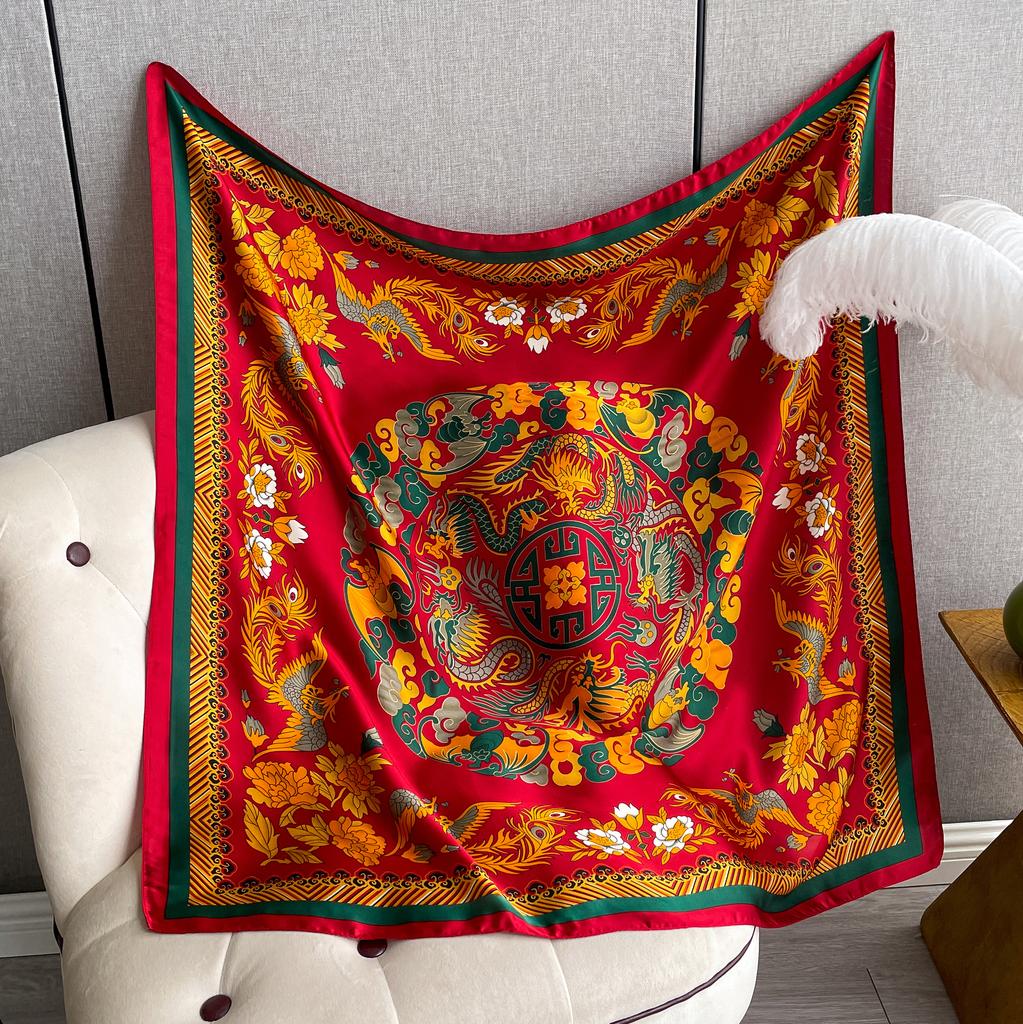 Luxury Silk Scarf For Women Hijab Bandana Fashion 90*90Cm Square Scarves Handkerchief Design Shawl Wraps Echarpe Foulard