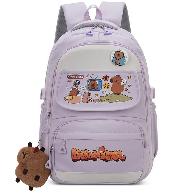 Capybara Cartoon Large Capacity Backpack With Breathable Water Resistant Oxford Fabric For Middle School Students