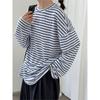 Johnature Korean Lazy Loose Striped Long Sleeve Women Autumn Versatile Base Casual O-neck Pullover Loose Top T-shirts
