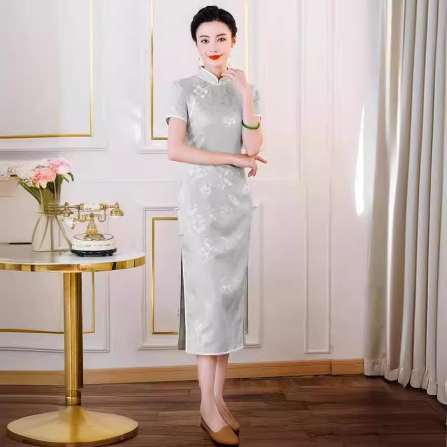 High-end silk cheongsam summer women's 1011 new daily retro new Chinese style mulberry silk dress slim fit