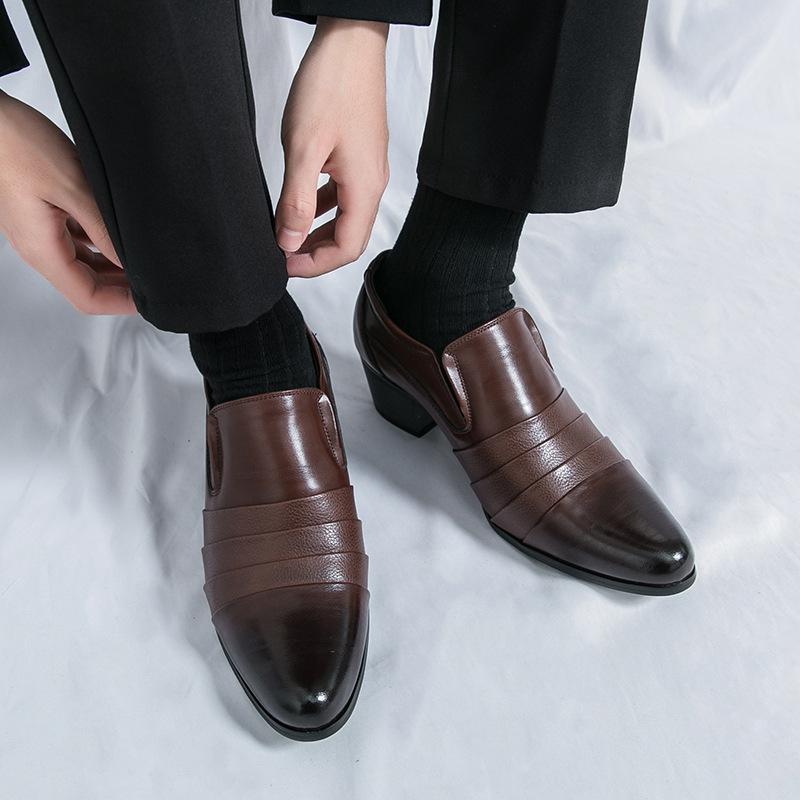 Spring and Autumn New Fashion Men's Business Dress Leather Shoes Pointed Toe Foot Casual Shoes Height Increasing Wedding Shoes Men's Shoes