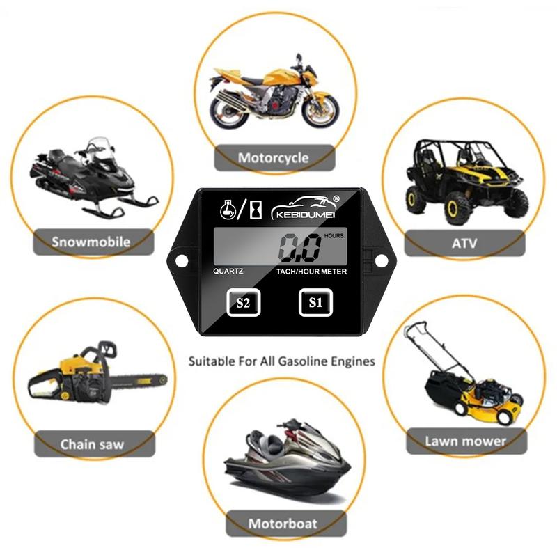Kebidumei Digital Engine Tachometer Gauge Tach Hour Meter with clip Waterproof RPM LCD Display For Motorcycle Stroke Engine Boat