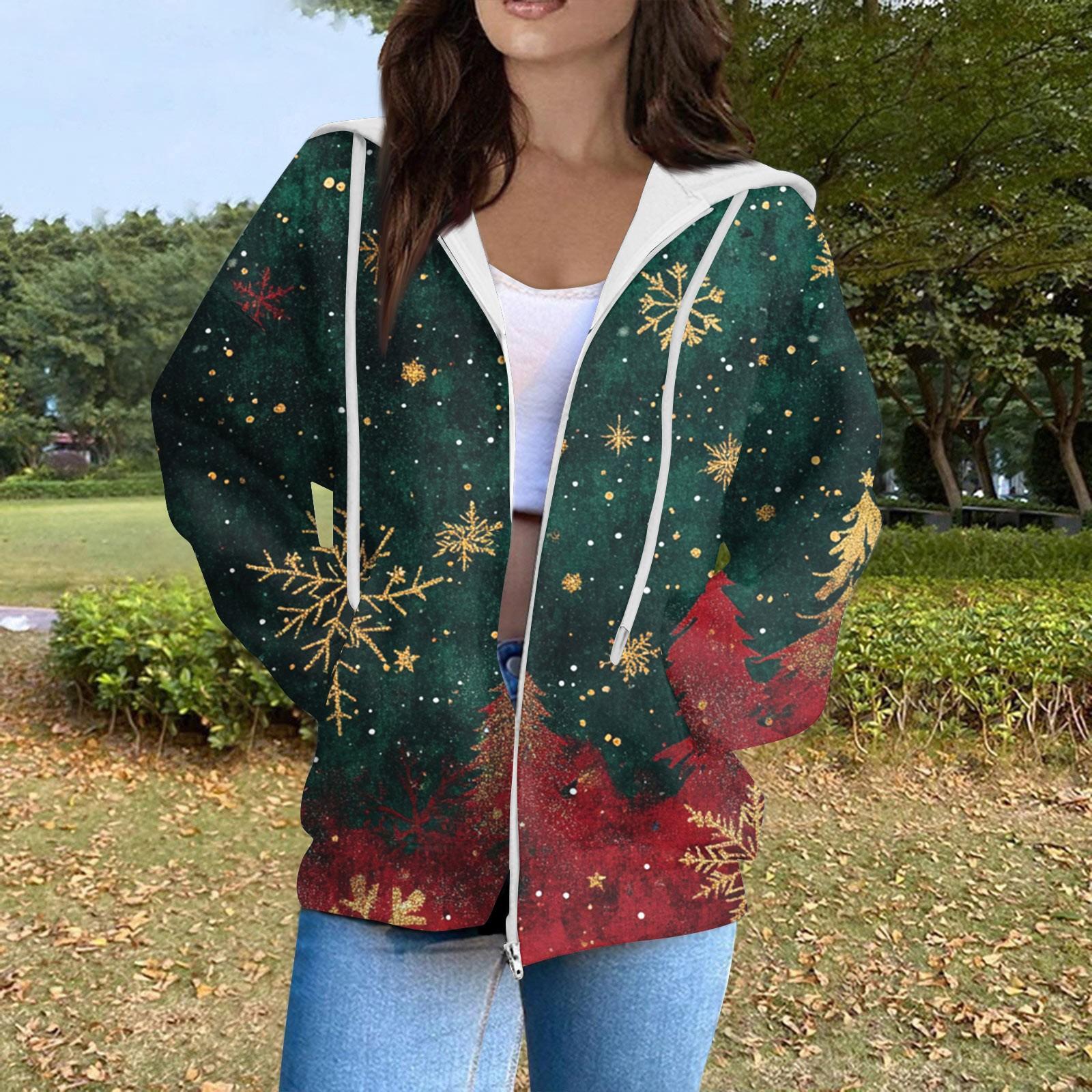 

Жіноча модна повсякденна різдвяна толстовка з довгим рукавом і кишенею, пальто з капюшоном на блискавці L армія зелений колір