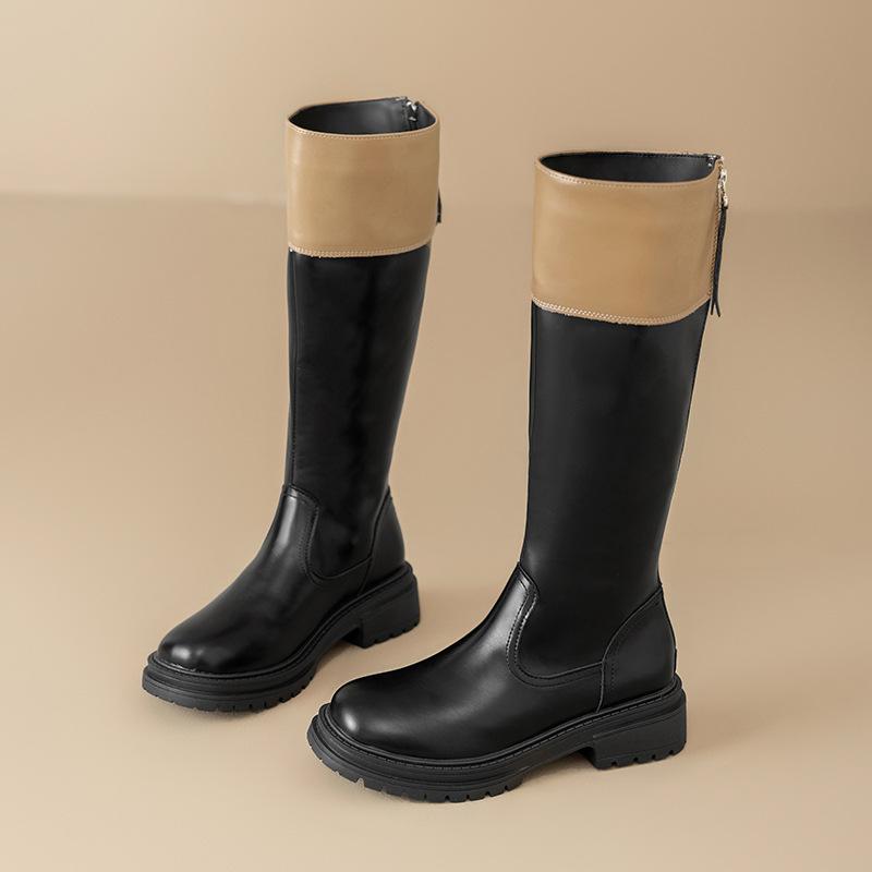 Inner height increase 2025 new autumn and winter new color matching boots thick sole but knee high boots long boots knight boots women