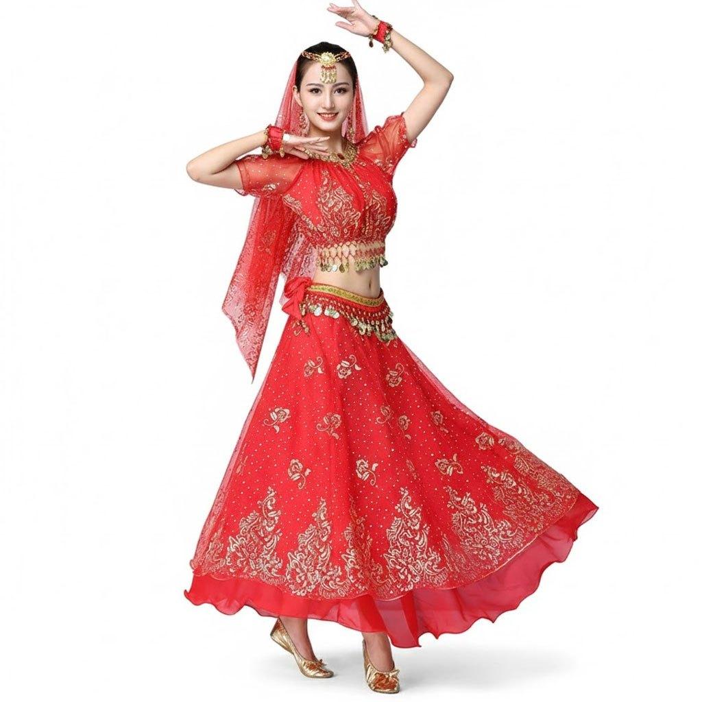 Arabian Princess Costume - Chiffon Belly Dance Suit with Veil - Bollywood Fancy Dress for Cosplay Party and Stage Show