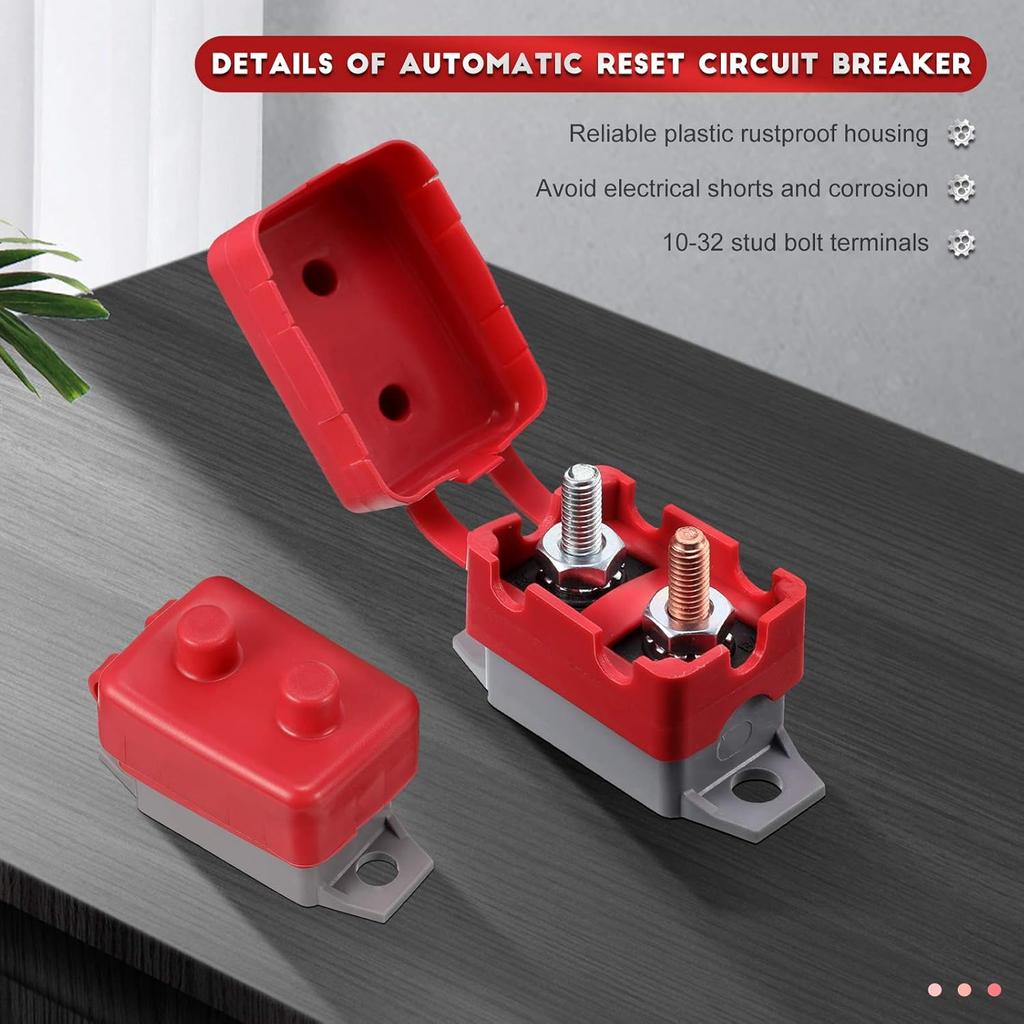 BBTO 4 Pieces DC 12V - 24V Automatic Reset Circuit Breaker Circuit Breaker With Cover Stud Bolt For Automotive And More (30 Amp)