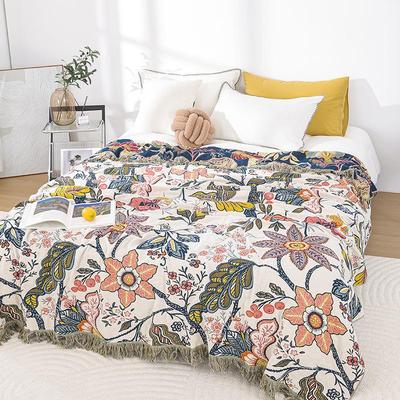 1pc Boho Floral Cotton Gauze Blanket with Tassels | Lightweight Vintage Flower Print Throw Blanket for Bed & Couch
