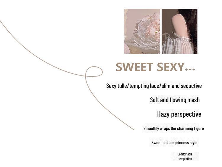 Princess Soft Mesh Lace Nightdress and Outer Robe Set 2373 - Comfortable Sling Design