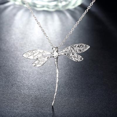 Neue Mode 925 Silberschmuck Lange Libellenanhänger Halsketten Ketten Für Frauen Valentinstagsgeschenke