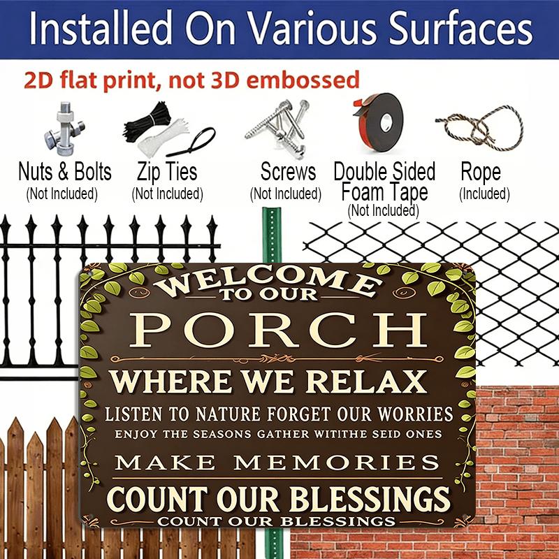 2D Flat, 1pc Vintage Aluminum "Welcome To Our Porch" Sign - 8x12 Inch Seasonal Greeting Wall Decor, Easy To Install, No Electricity Required