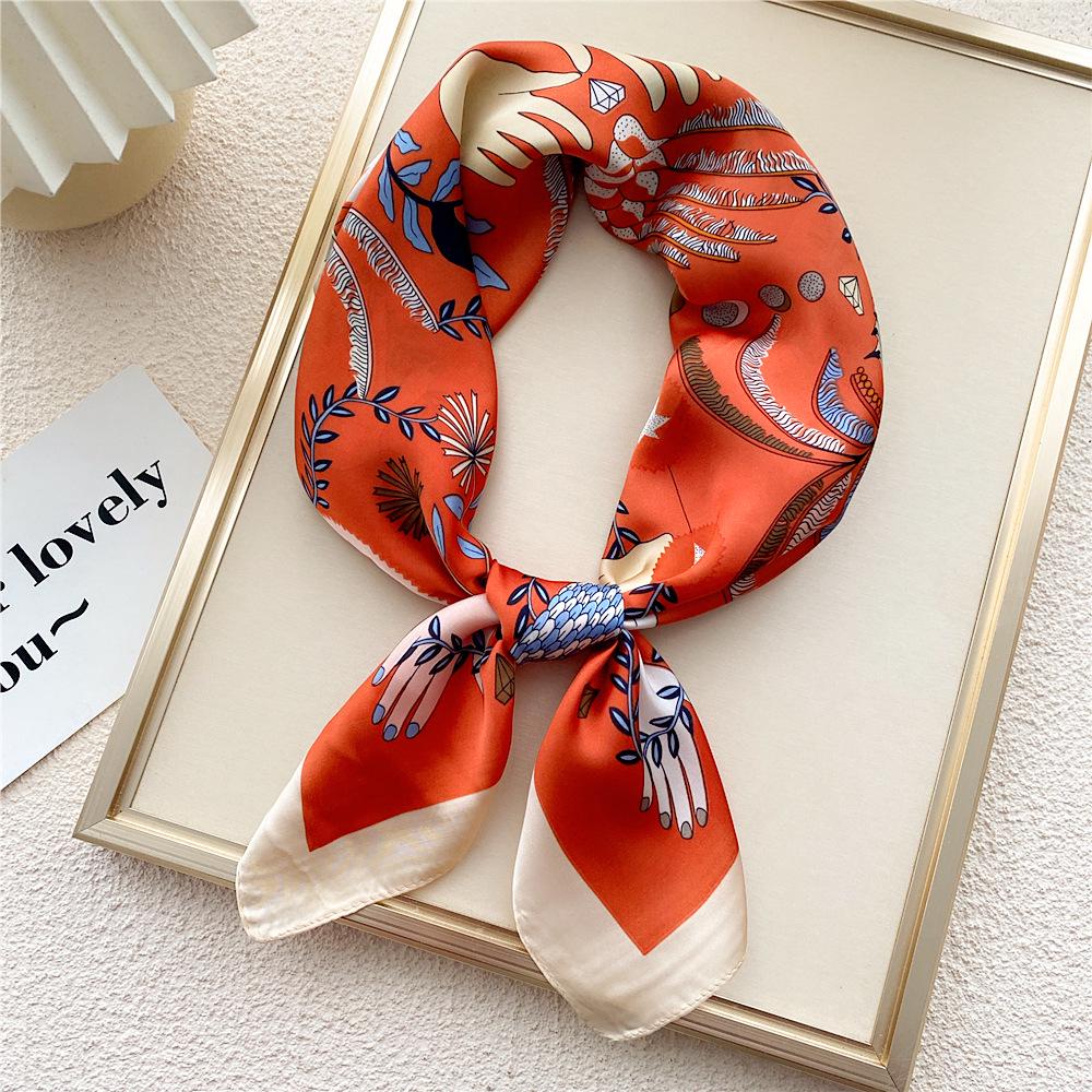 

70 Маленька Квадратна Шовкова Хустка: Жіночий ретро-шик сонцезахисний шарф на шию, голову або зап ястя в корейському стилі для осені та зими 70cm