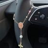 1pc Pink Pearl Cross Steering Wheel Rosary Ornament, Rosary Car Pendant Accessory, Unique Fashion Car Decor Accessory