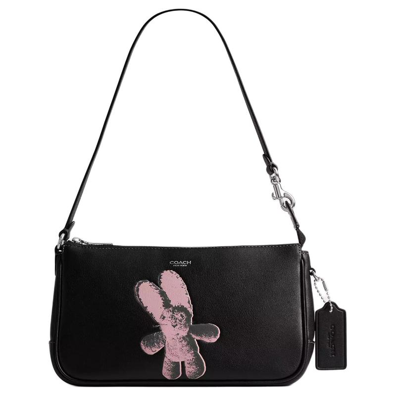 

COACH Plaza 21 Rabbit Pattern Cow Leather Shoulder Bag Small Women s Black чорний