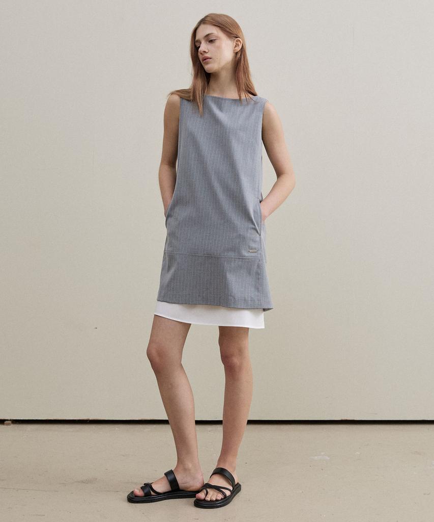 ARTID Boat Neck Layered Mini Dress_Grey