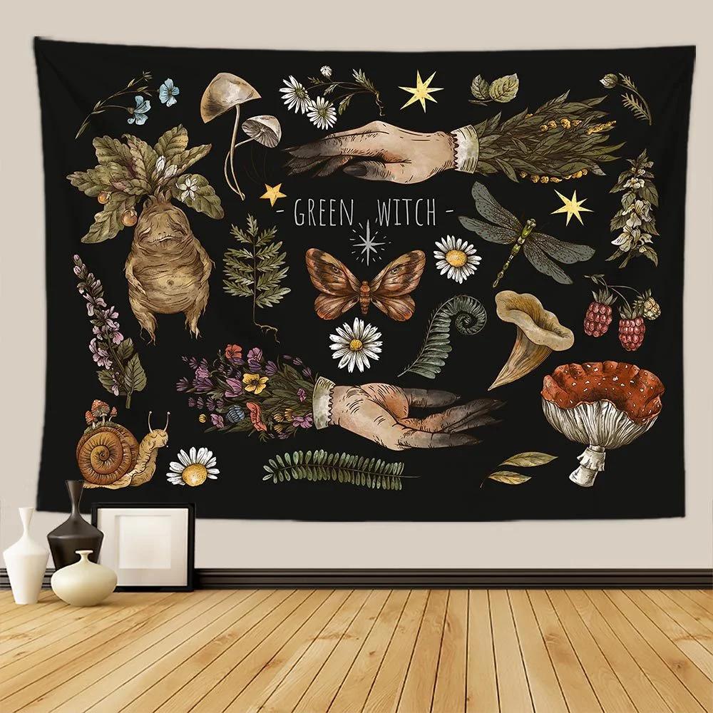 

Botanical Print Floral Tapestry Wall Hanging Mushroom Tapestry Vintage Boho Wildflower Vegetable Tapestry Colorful Home Decor 75x58cm