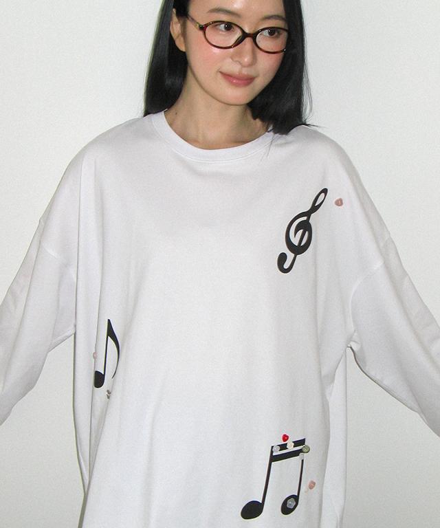 RONRON Button Note Over Fit Long Sleeve White