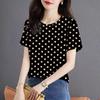 Summer Ice Silk T-Shirt Women's Short Sleeve Round Neck Printed Slimming Polka Dot Elegant Commute Style Casual Top