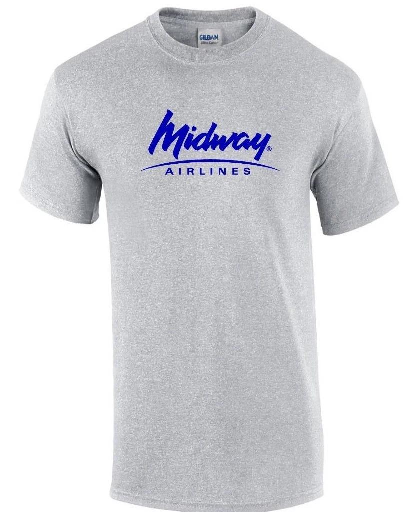 Midway Airlines Blue Logo US Aviation Airline Sport Gray Cotton T-Shirt 3XL