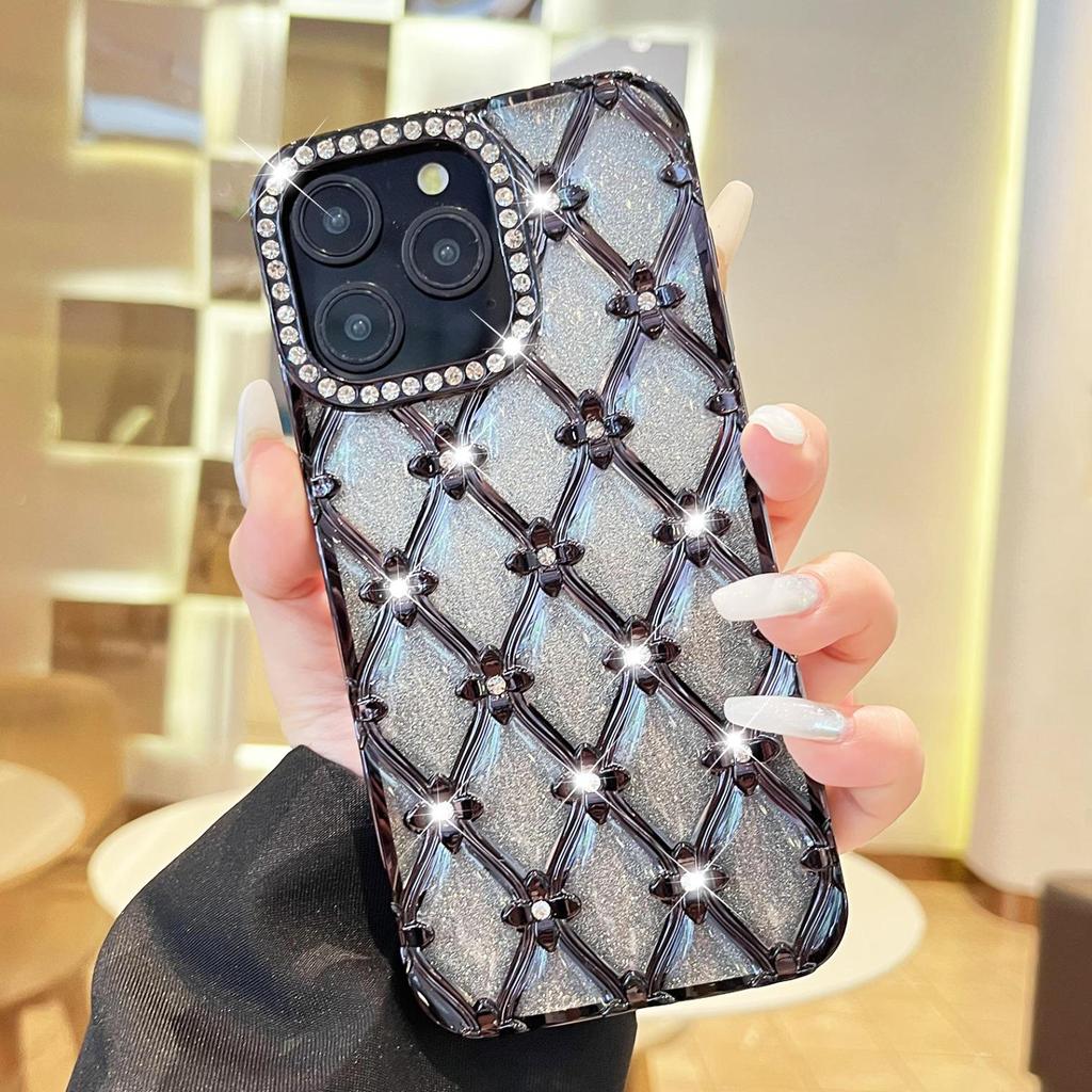 Silbernes Glitzer-Rautenmuster-Handyhülle für iPhone 13-17 Pro/Max/Plus