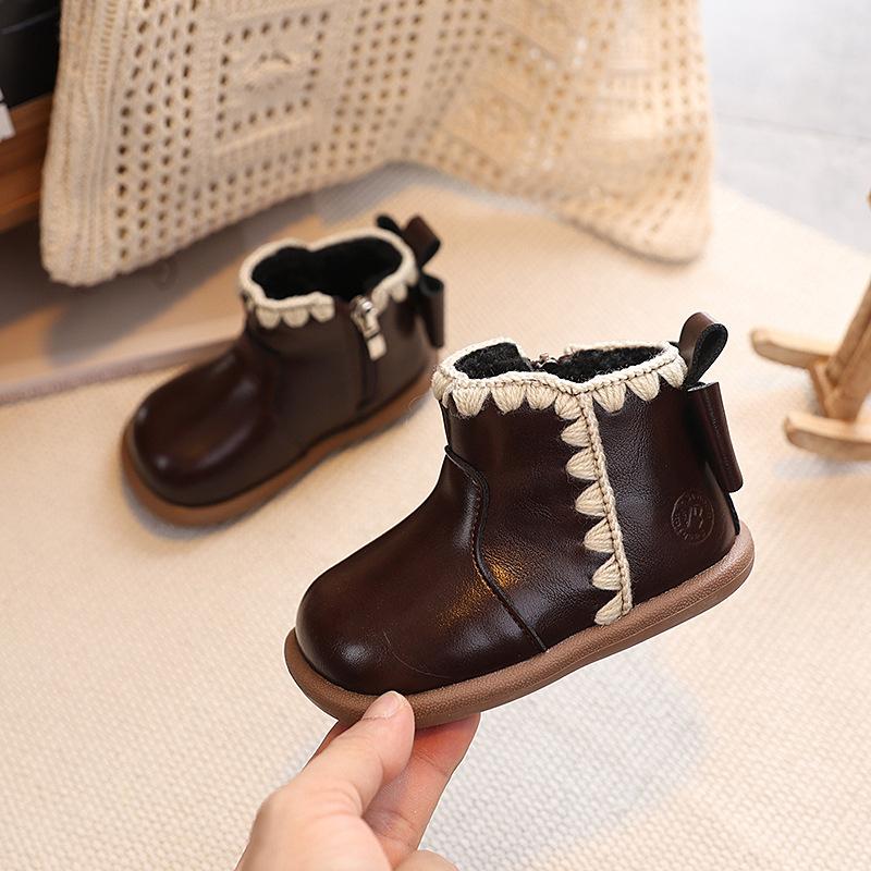 Winter Fleece-lined Cotton Shoes for Children Princess Shoes Warm Short Boots Non-slip Soft-soled Big Cotton Boots