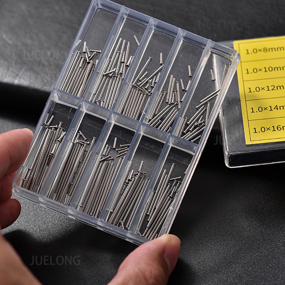 Watch Band Spring Bar Set 100pcs 8-26mm 1.0mm Thick Metal Watch Pins Clasp Buckle Tube Durable Watch Replacement Parts Universal