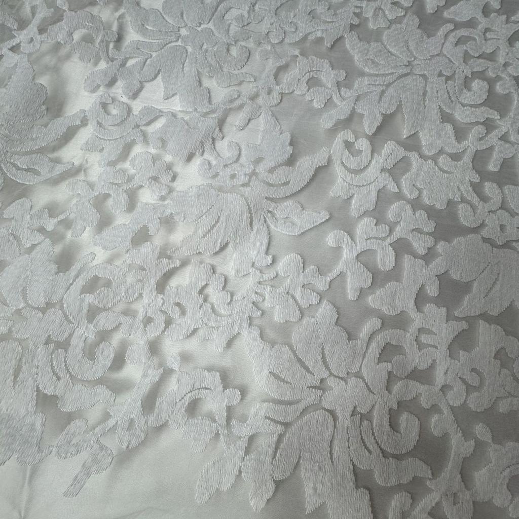 White large flower embroidered organza fabric suitable for wedding dresses formal gowns and designer clothing fabrics