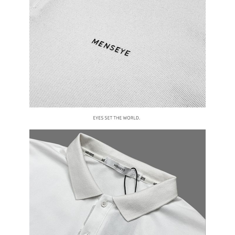Menseye Men's Polo Shirt Short-Sleeved T-Shirt Men's Turn-Down Collar Color-Blocking Map Gray Milk White Business Casual Slim Fit