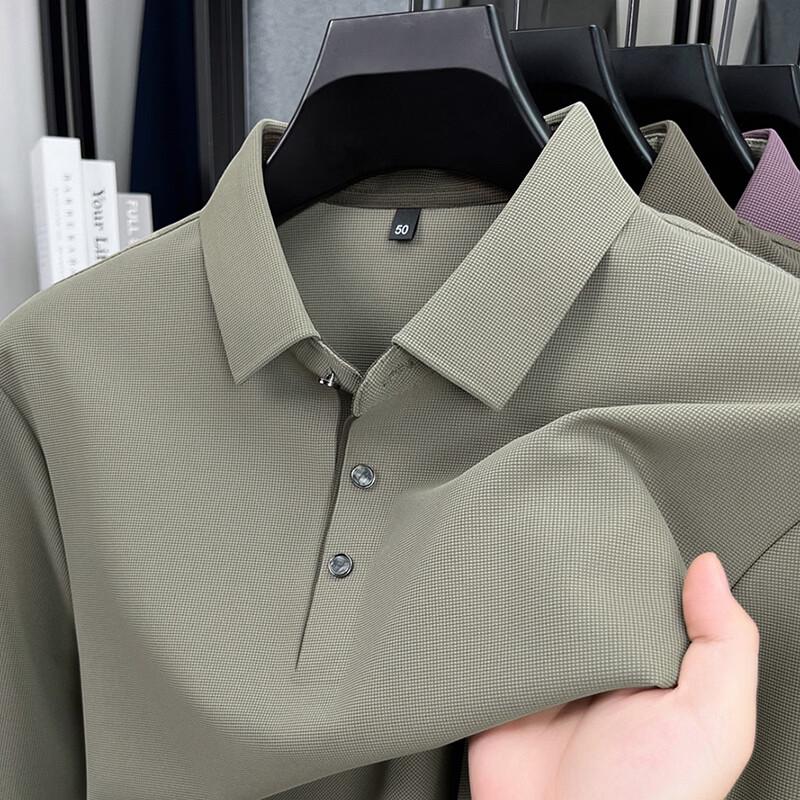 Shanshan Herren High-Elastic Waffel Langarm Poloshirt