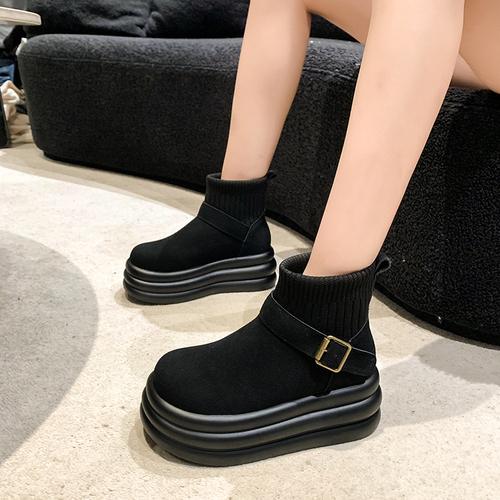 

Модные зимние женские ботинки из хлопка с пряжкой на толстой подошве и бисквитным верхом, новые зимние эластичные бархатные ботинки для снега 39 чёрный