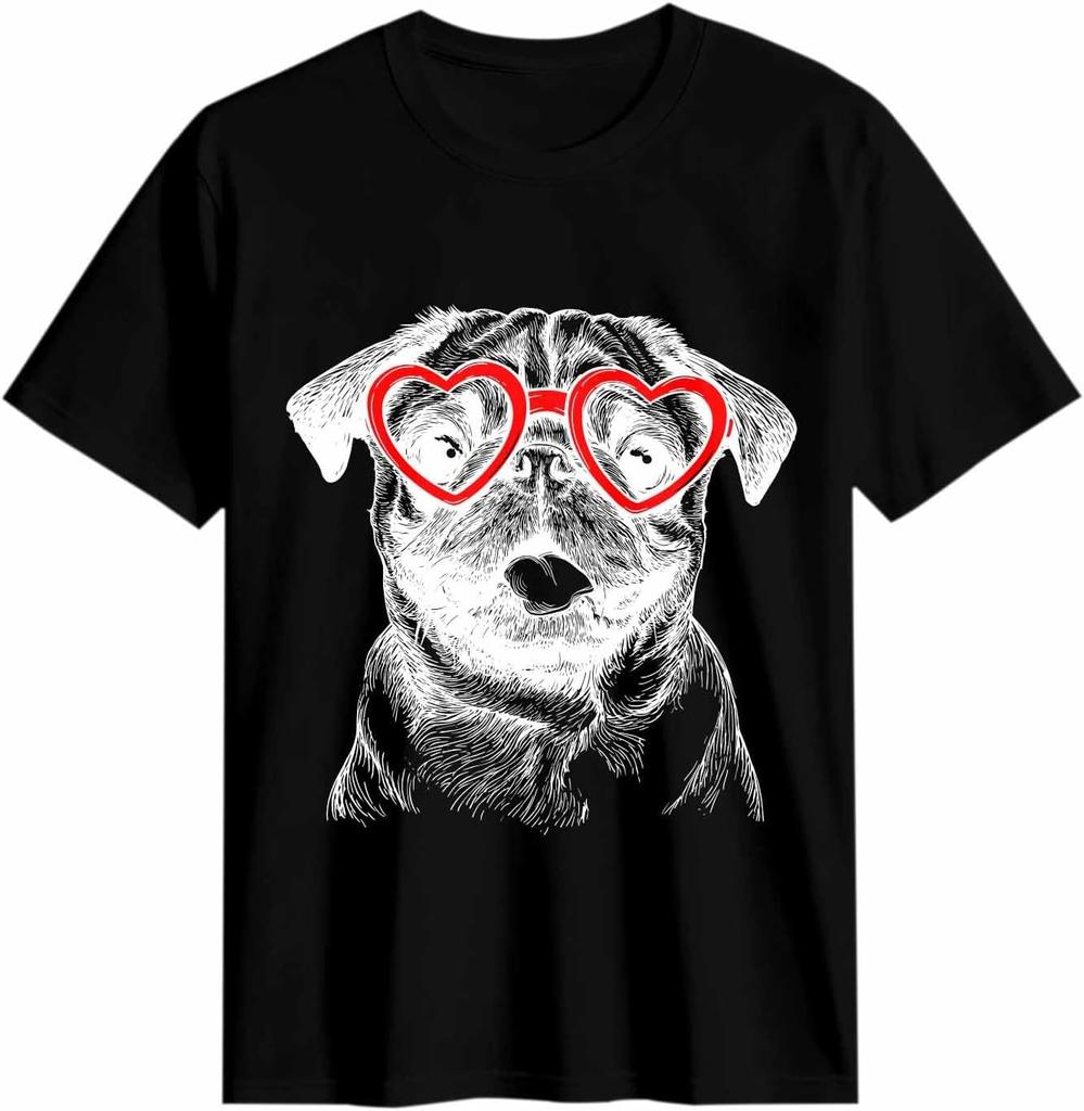 Funny Pug Heart Glasses T-shirt