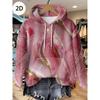 Womens Relaxed Fit Hooded Long Sleeve Sweatshirt With 3D Floral Plaid Print Breathable Comfort Casual Top