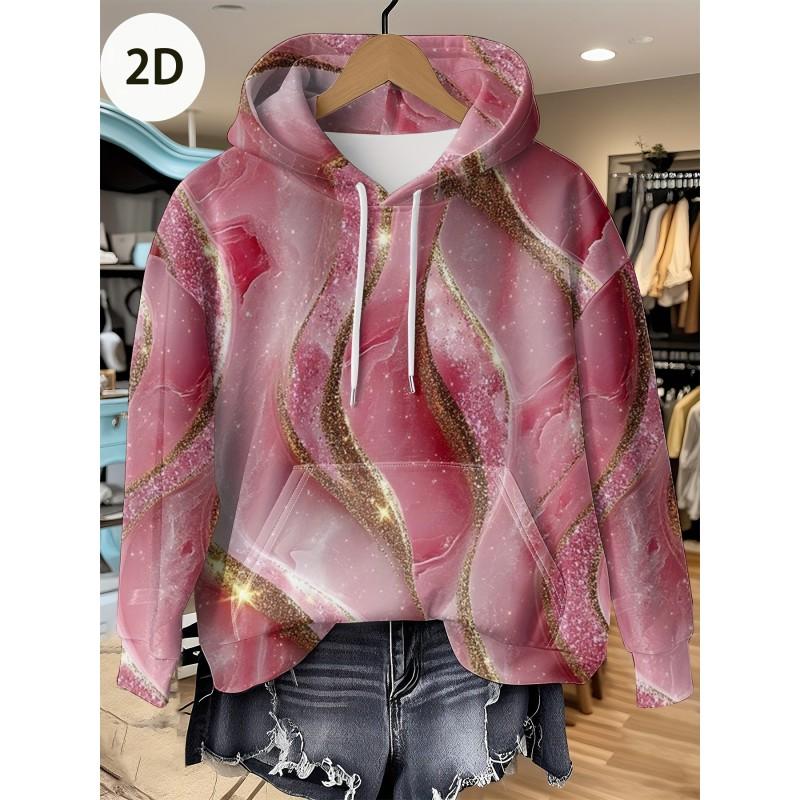 Womens Relaxed Fit Hooded Long Sleeve Sweatshirt With 3D Floral Plaid Print Breathable Comfort Casual Top