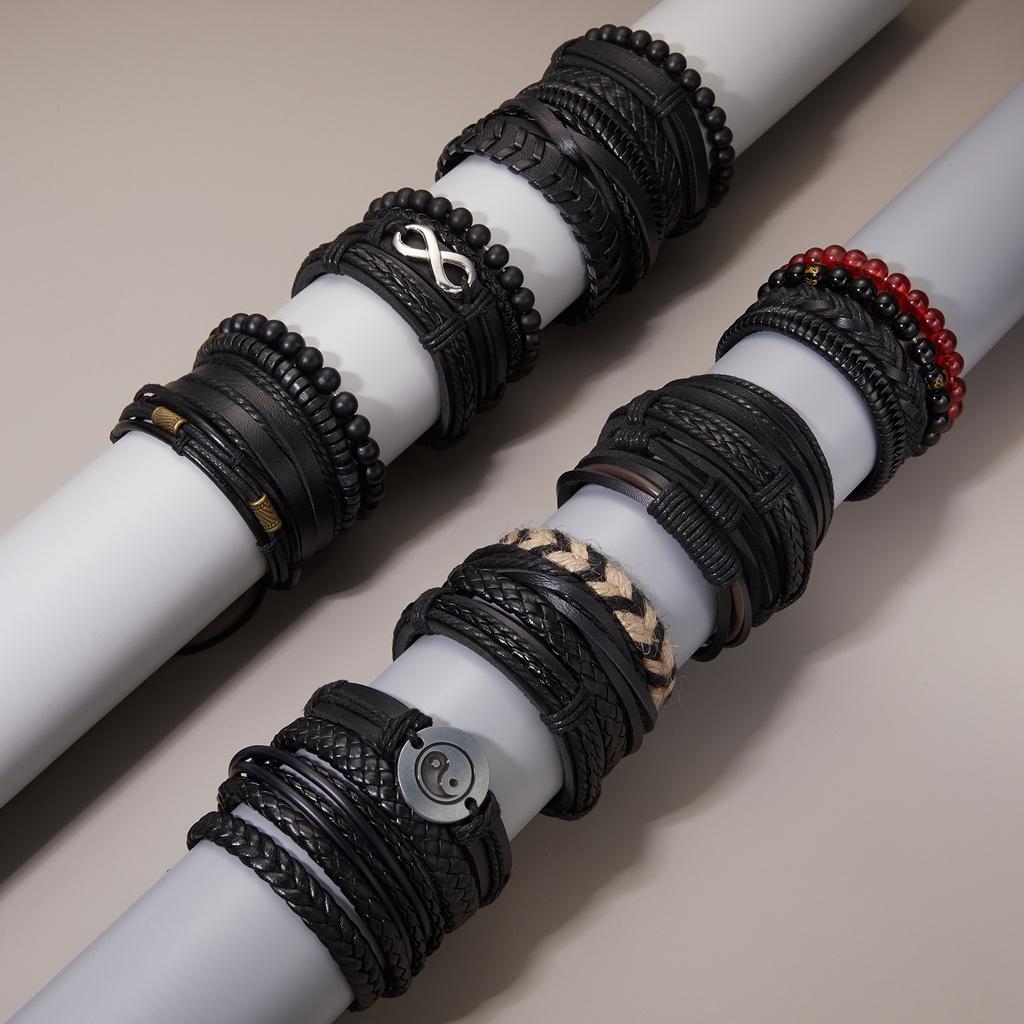 Lot De 4 Bracelets En Cuir Tressé Style Bohème - Motif Arbre De Vie - Taille Réglable Pour Homme Et Femme - Noir Et Marron - 5
