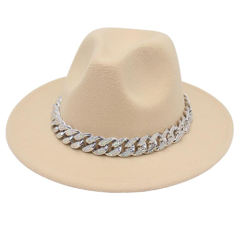 Bright Diamond Acrylic Chain Top Hat Jazz Hat Big Eaves Concave Photo Felt Hat