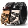 Men's Retro Dragon Head Genuine Leather Belt with Carved Embossed Design