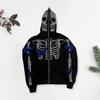Unisex ჰელოუინის ჰუდი Rhinestone Ghost Skeleton ნიმუში Zipper Closure Hooded ჯიბეები გრძელი მკლავები Party Cosplay კოსტუმი შემოდგომის ზამთრის ქურთუკი